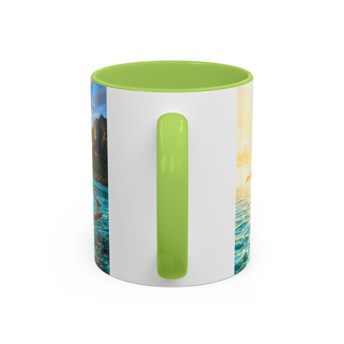 Tropical Canoe Coffee Mug — Ocean Dolphin Sunrise Scenic Mug (11/15oz)