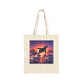 Whales at Sunset Canvas Tote Bag — Ocean Dolphin Sunset Beach Reusable Shopper
