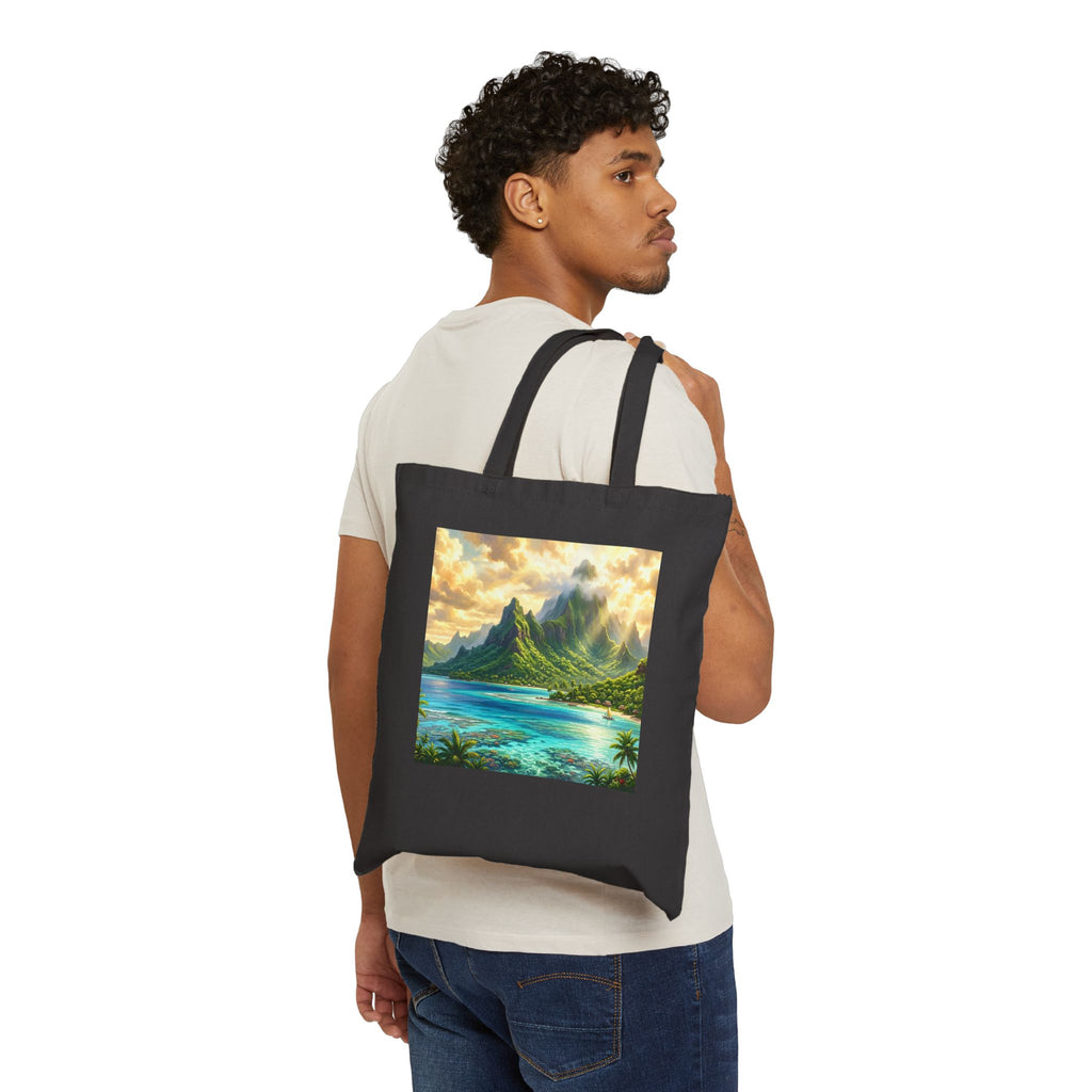 Tropical Sunset Canvas Tote – Hawaiian Beach Landscape Tote Bag