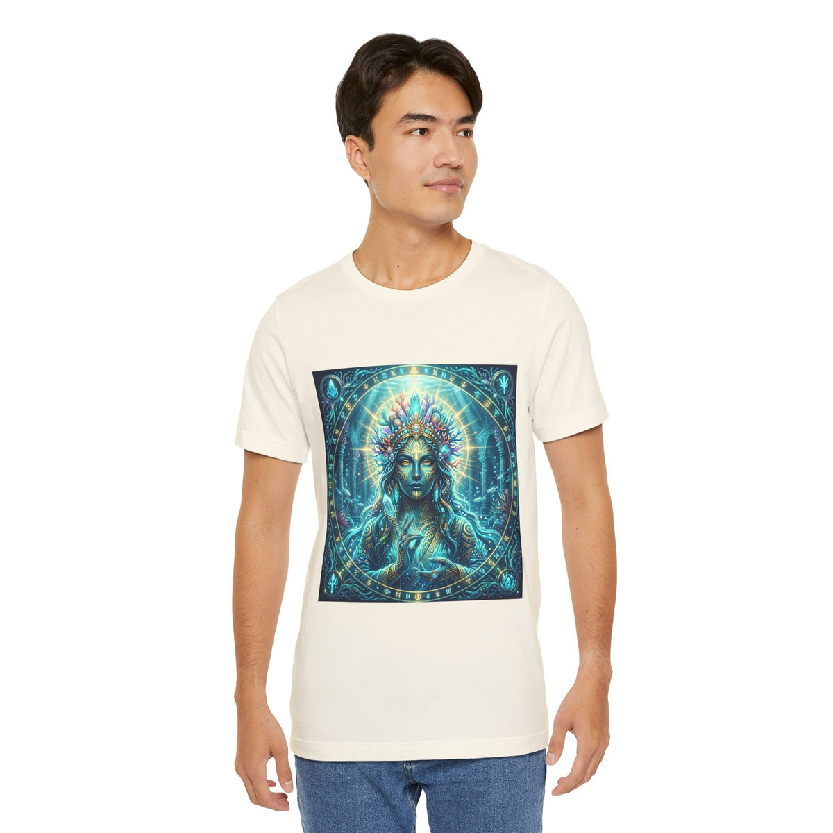 Mystic Goddess Art Tee — Celestial Blue Spiritual Graphic T-Shirt
