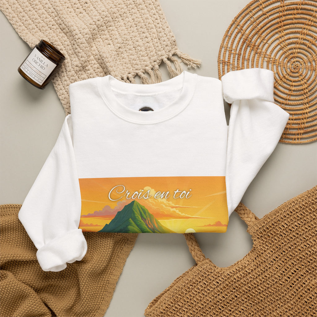 Crewneck Sweatshirt — Tropical Sunrise Volcano Graphic 'Curaçao'
