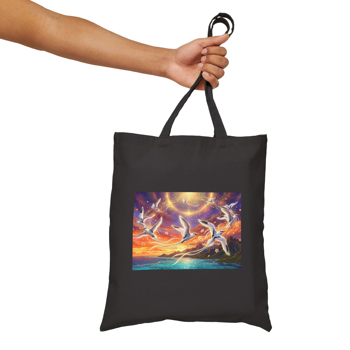 Canvas Tote Bag — Sunset Dolphins Art Print Eco Shopper