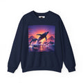 Whale Sunset Crewneck Sweatshirt — Ocean Dolphin Jump Graphic
