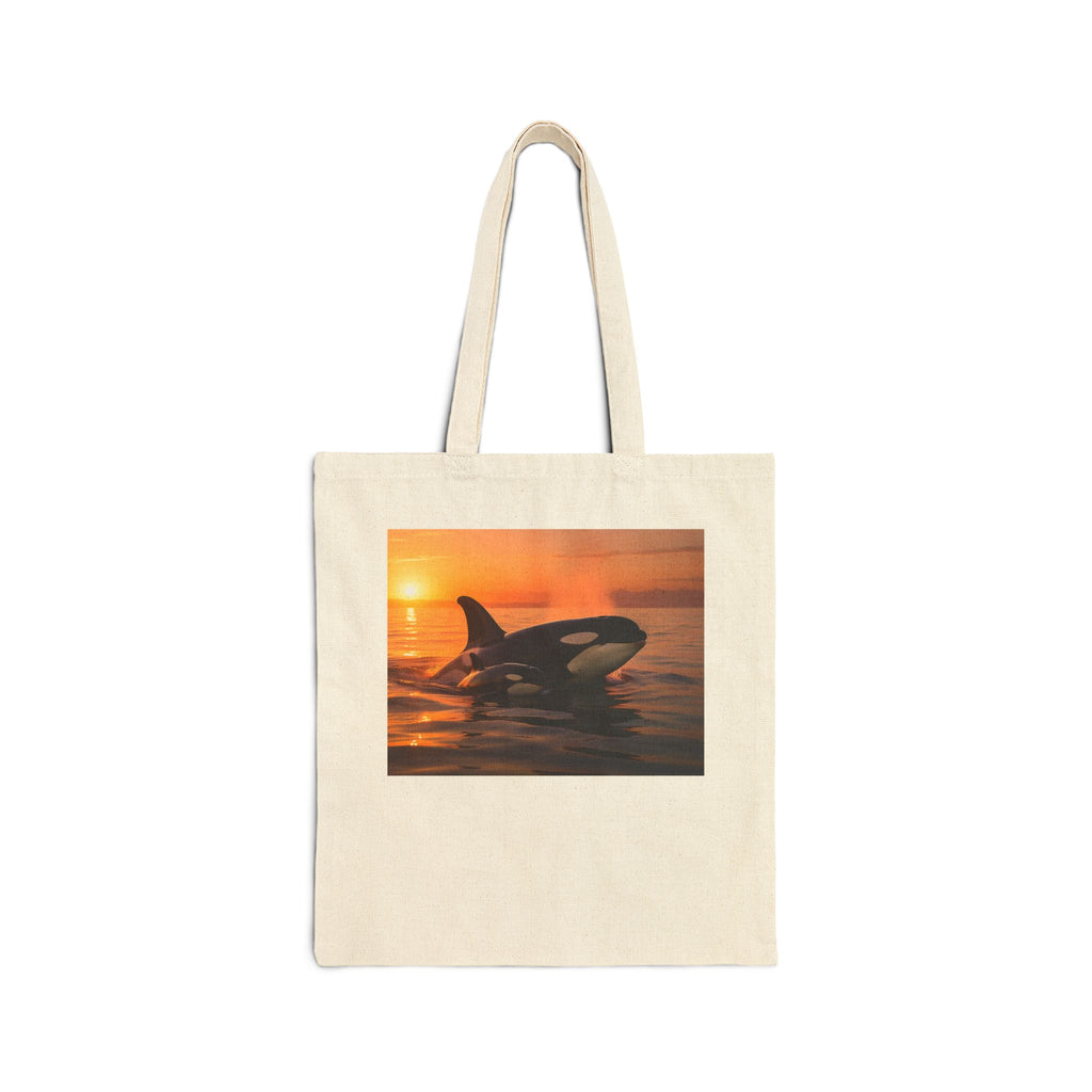 Orca Sunset Canvas Tote — Whale Lover Eco Grocery Bag