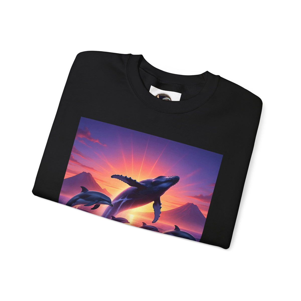 Whale Sunset Crewneck Sweatshirt — Ocean Dolphin Jump Graphic