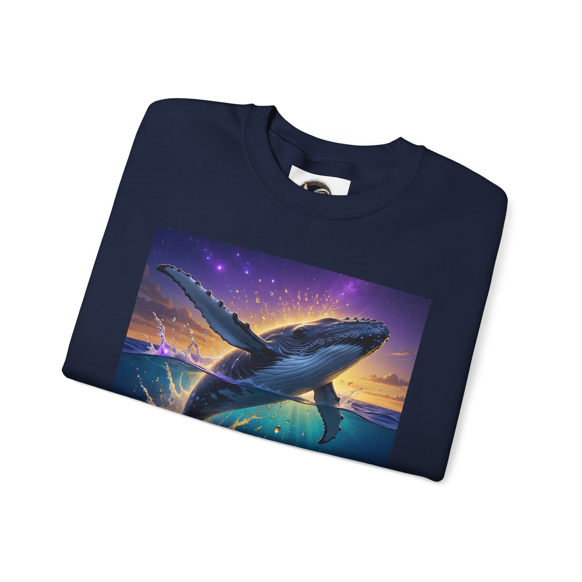 Whale Dreamscape Crewneck Sweatshirt — Cosmic Ocean Sunset Graphic