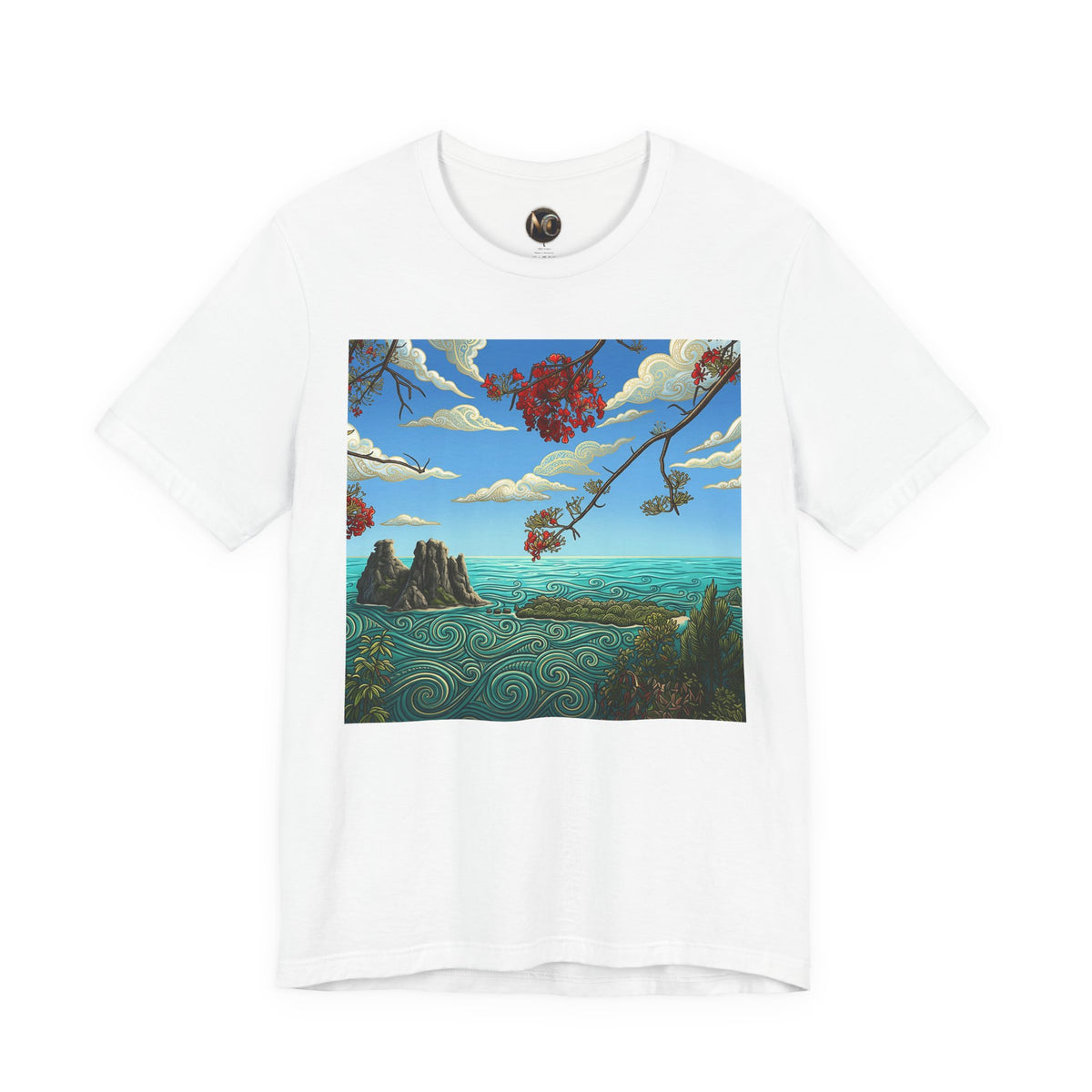 Surreal Beachscape Tee — Dreamy Sunset Ocean Art T-Shirt