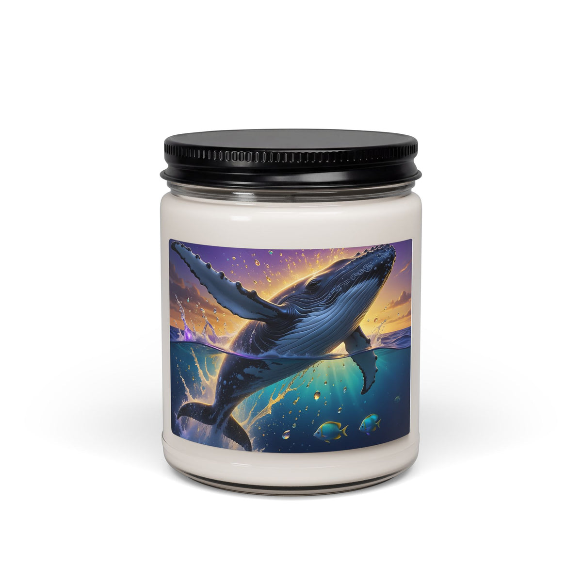 Whale Horizon Soy Candle — 9oz Scented Jar (Ocean Breeze)