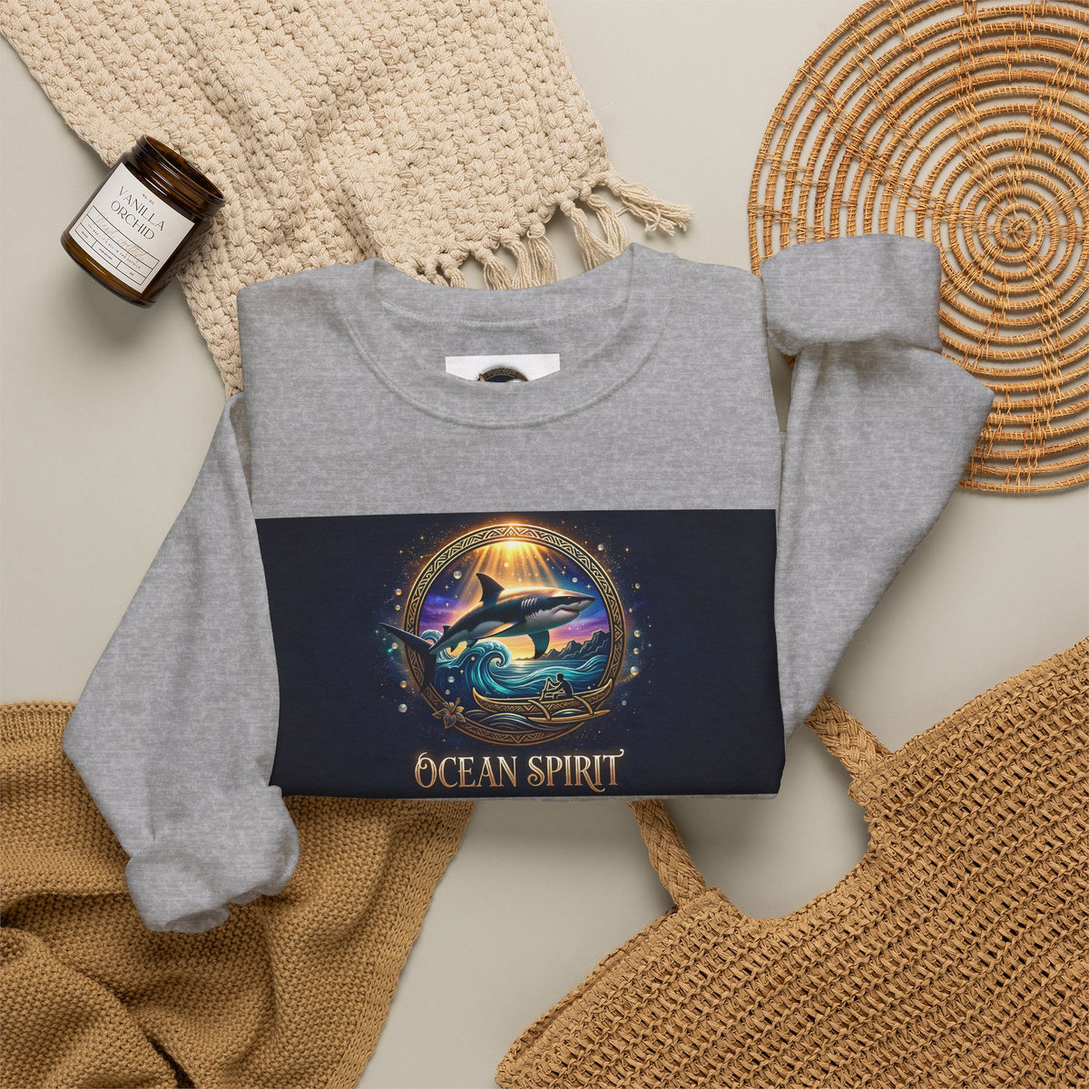 Ocean Spirit Crewneck Sweatshirt — Whale & Sunset Graphic