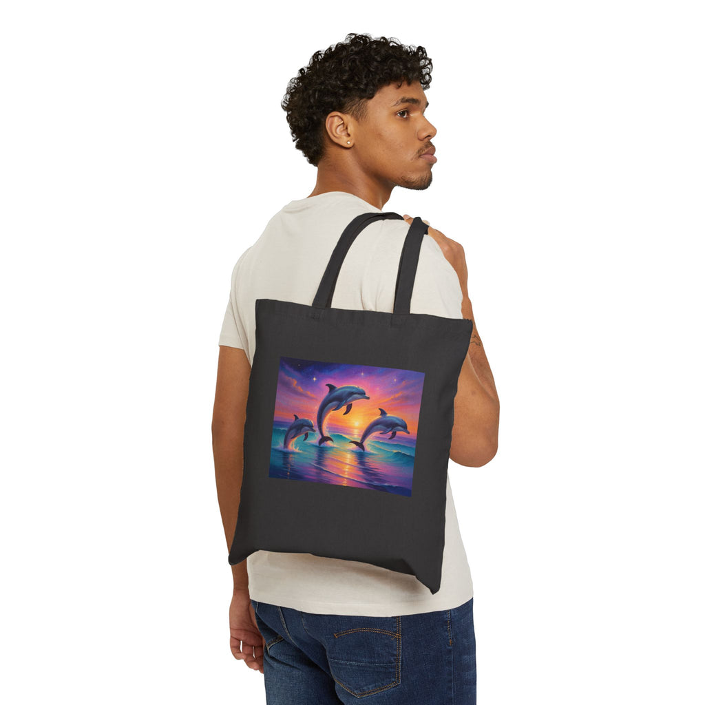 Dolphin Sunset Canvas Tote Bag