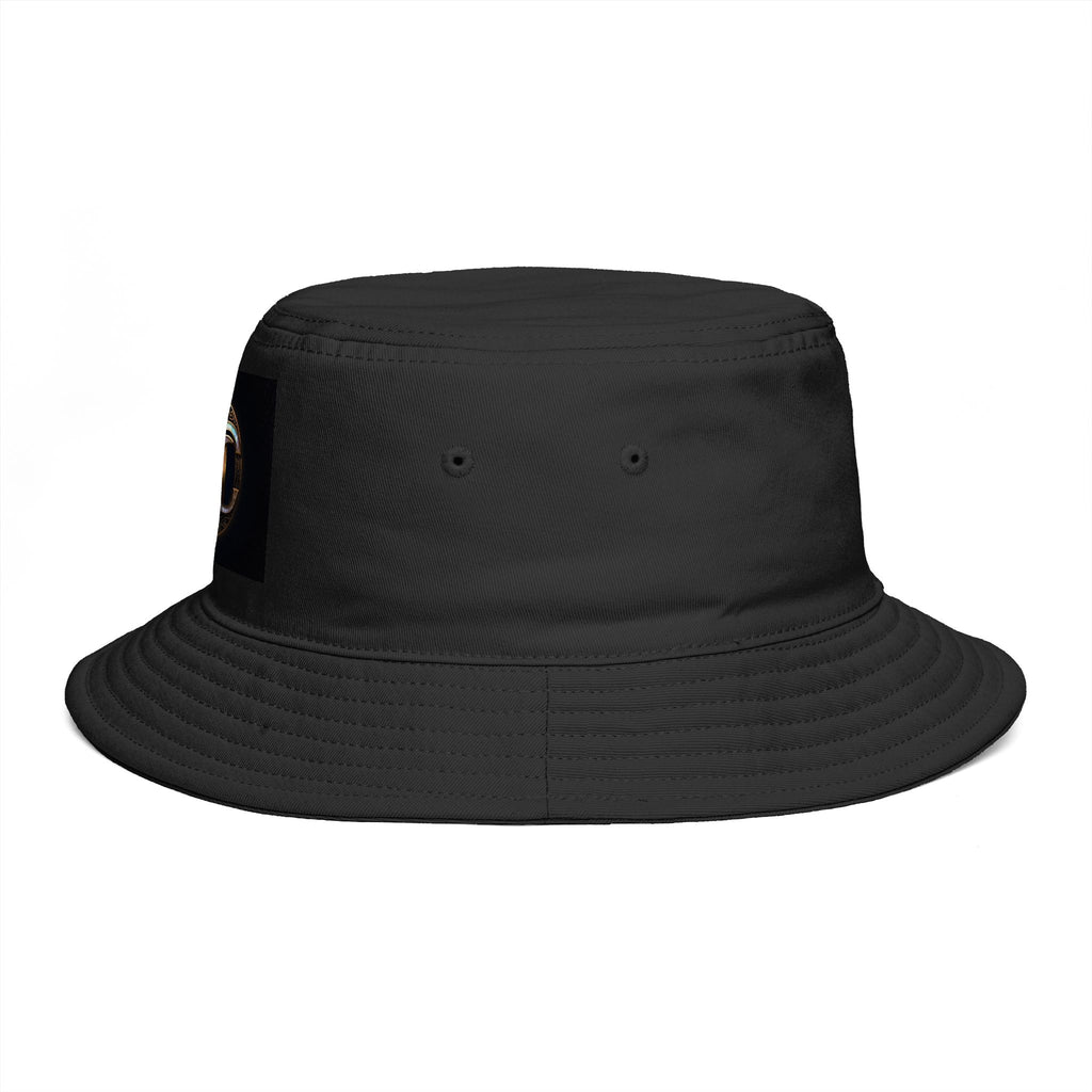 Brown Bucket Hat with Gold and Pearly Emblem — Bold Statement Sun Hat