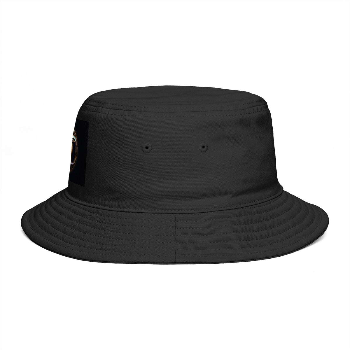 Brown Bucket Hat with Gold and Pearly Emblem — Bold Statement Sun Hat