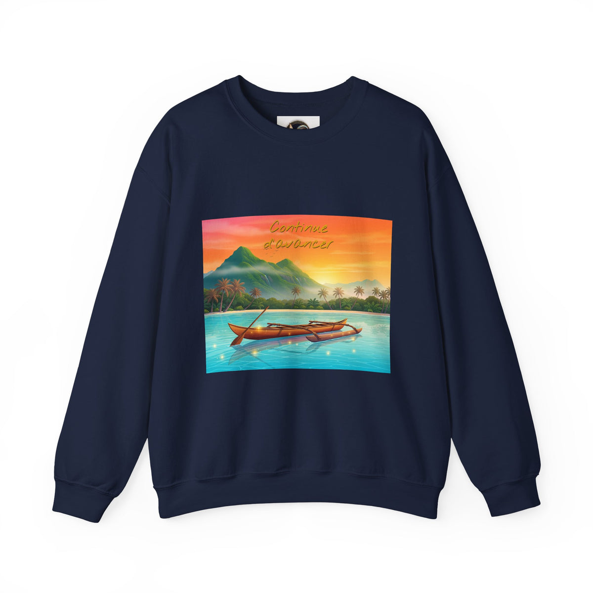 Tropical Sunset Crewneck Sweatshirt — Canoe on Calm Water Scenic Print