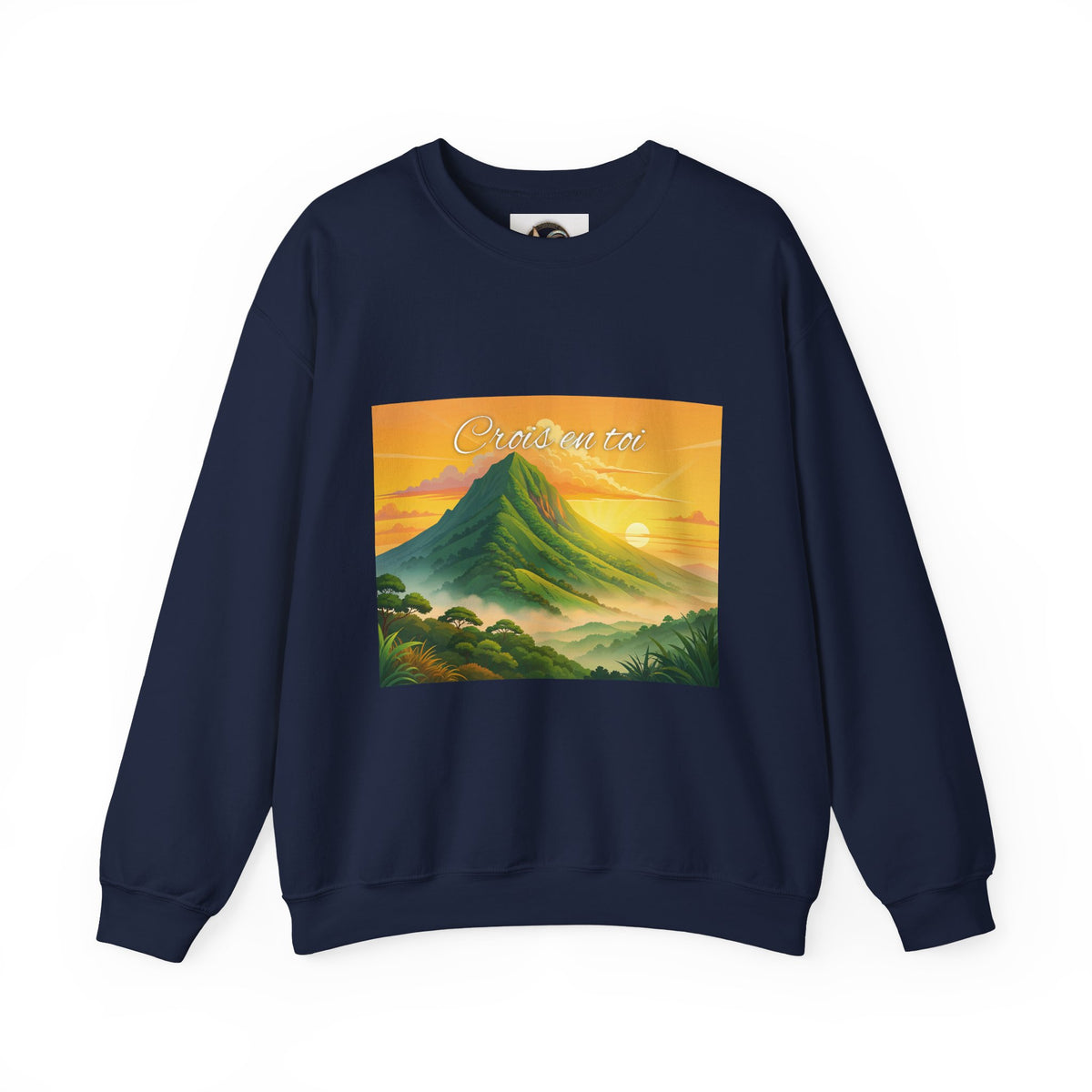 Crewneck Sweatshirt — Tropical Sunrise Volcano Graphic 'Curaçao'