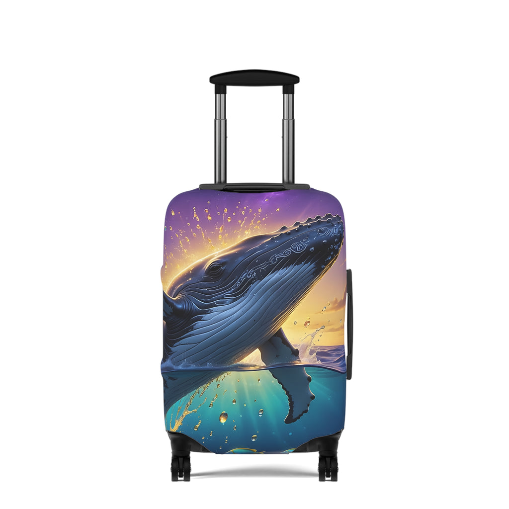Whale Sunset Luggage Cover — Vibrant Ocean Whale Print Travel Protector