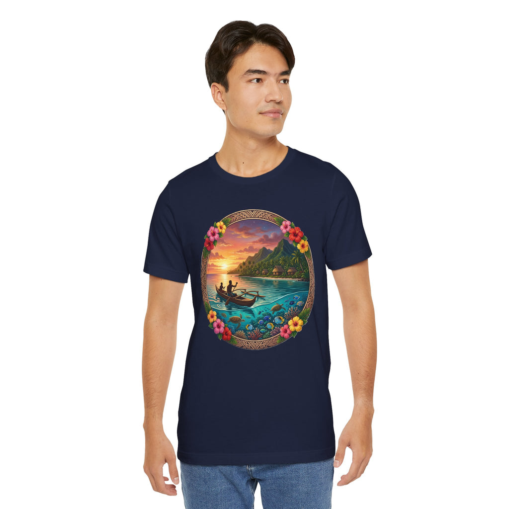 Sunset Island Graphic Tee — Tropical Beach Circle Design