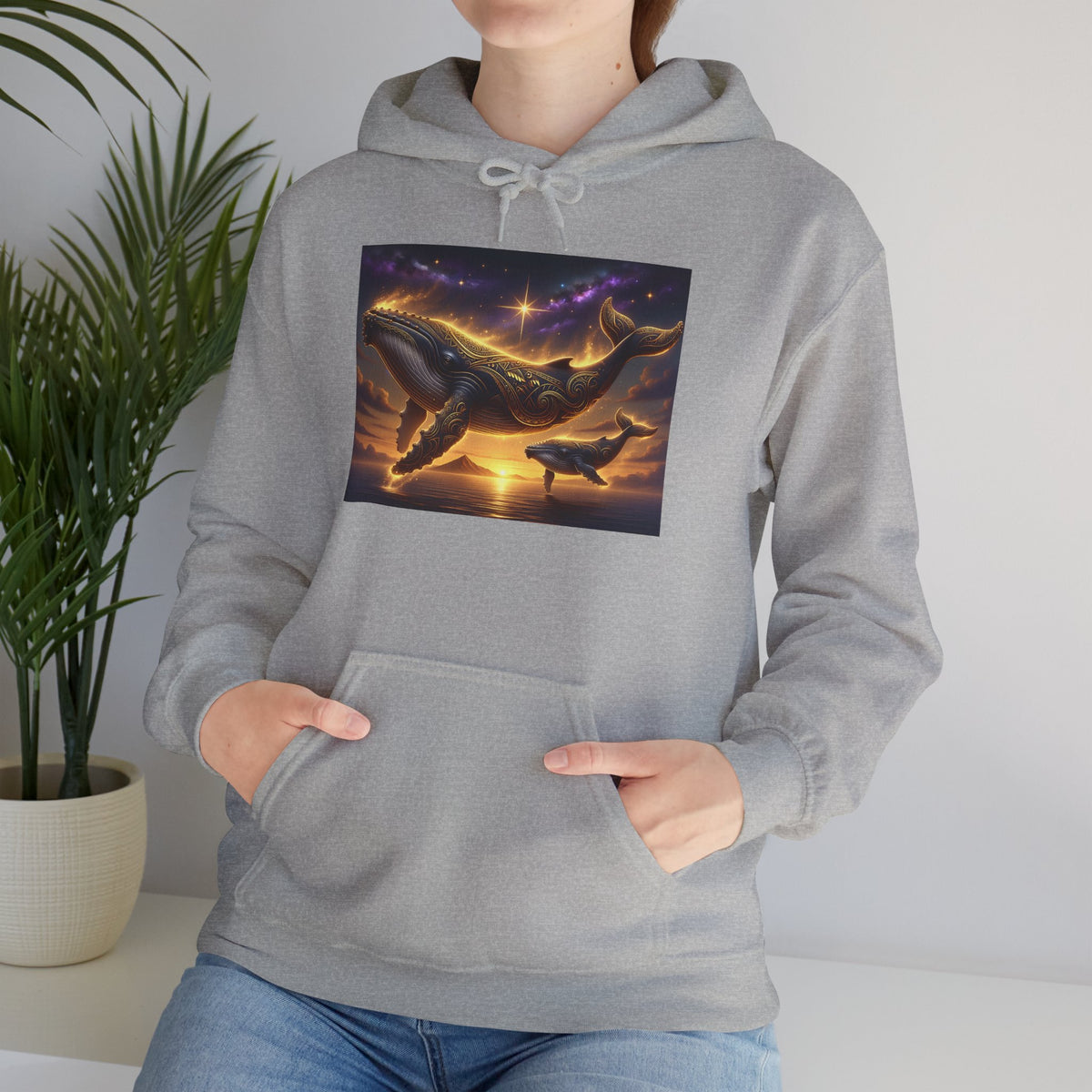 Sunset Whale Hoodie — Ocean Sunset Whale Art Pullover