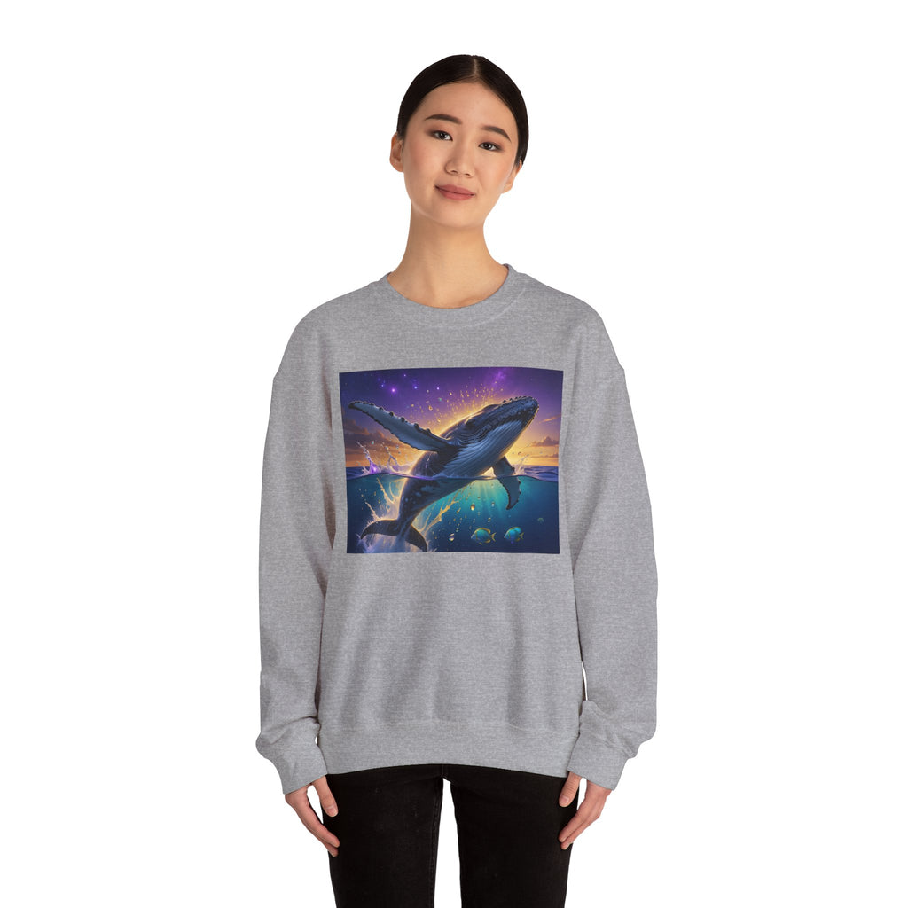 Whale Dreamscape Crewneck Sweatshirt — Cosmic Ocean Sunset Graphic