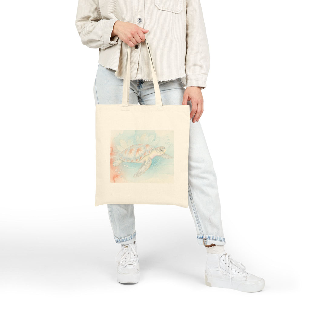 Sea Turtle Watercolor Canvas Tote Bag — Beachy Eco-Friendly Grocery Shopper