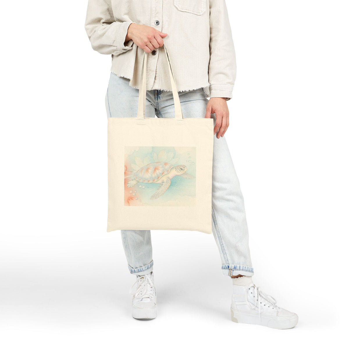 Sea Turtle Watercolor Canvas Tote Bag — Beachy Eco-Friendly Grocery Shopper