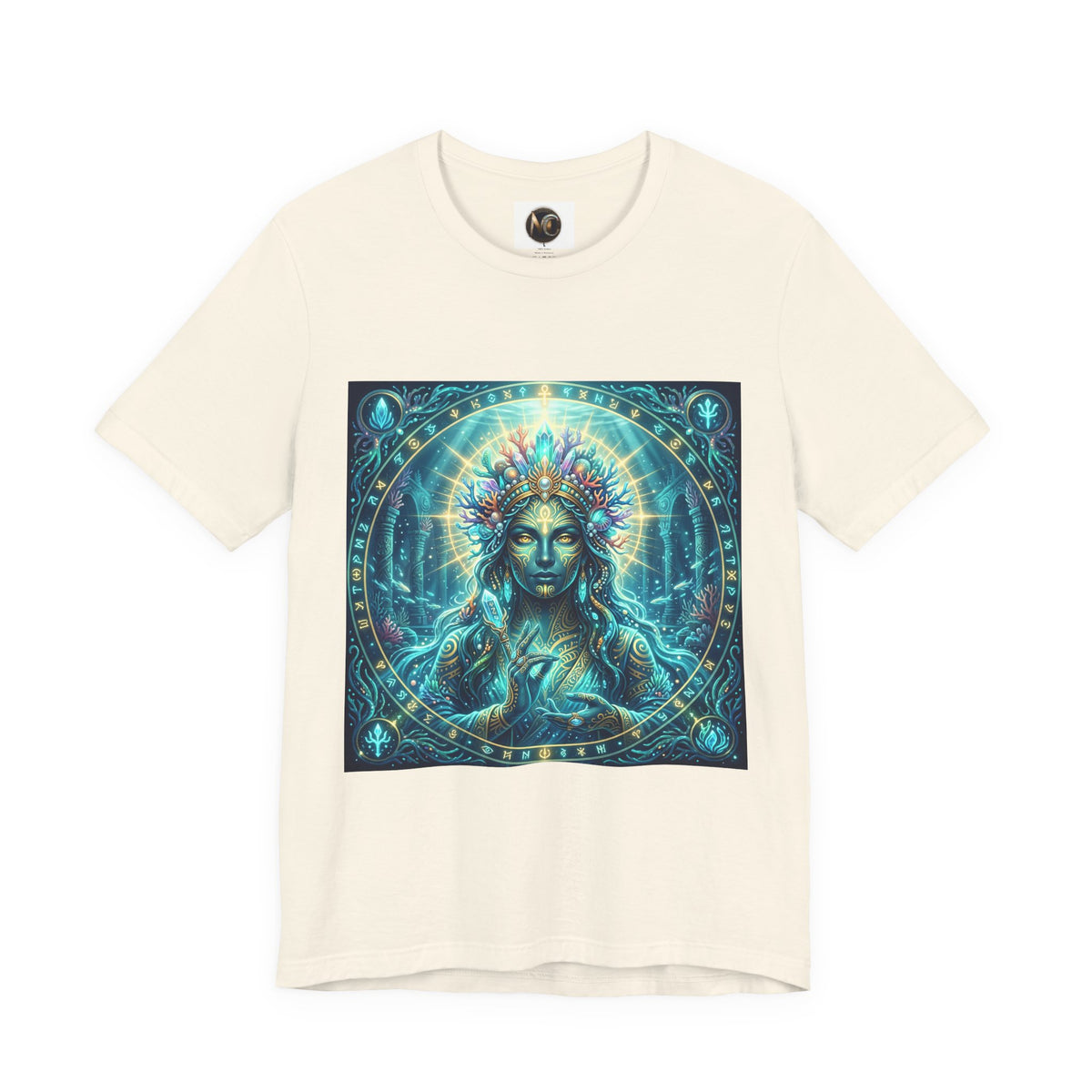 Mystic Goddess Art Tee — Celestial Blue Spiritual Graphic T-Shirt