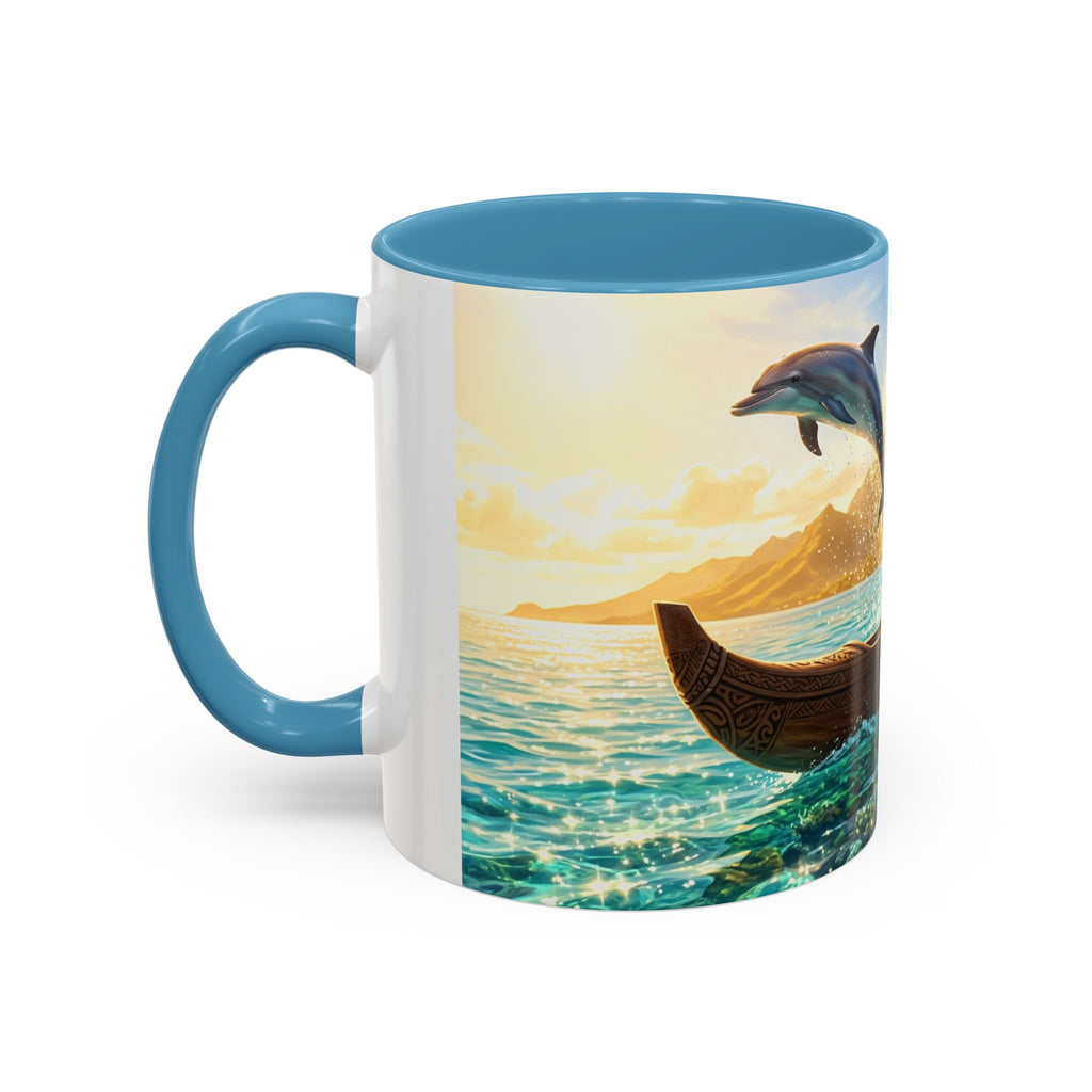 Tropical Canoe Coffee Mug — Ocean Dolphin Sunrise Scenic Mug (11/15oz)