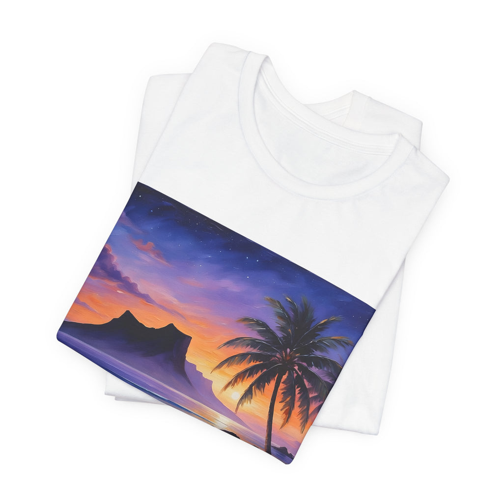 Sunset Beach Palm T-Shirt — Tropical Island Sunset Graphic Tee