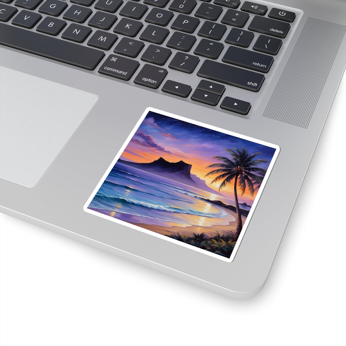Tropical Sunset Sticker — Palm Trees Beach Wave Kiss-Cut Decal