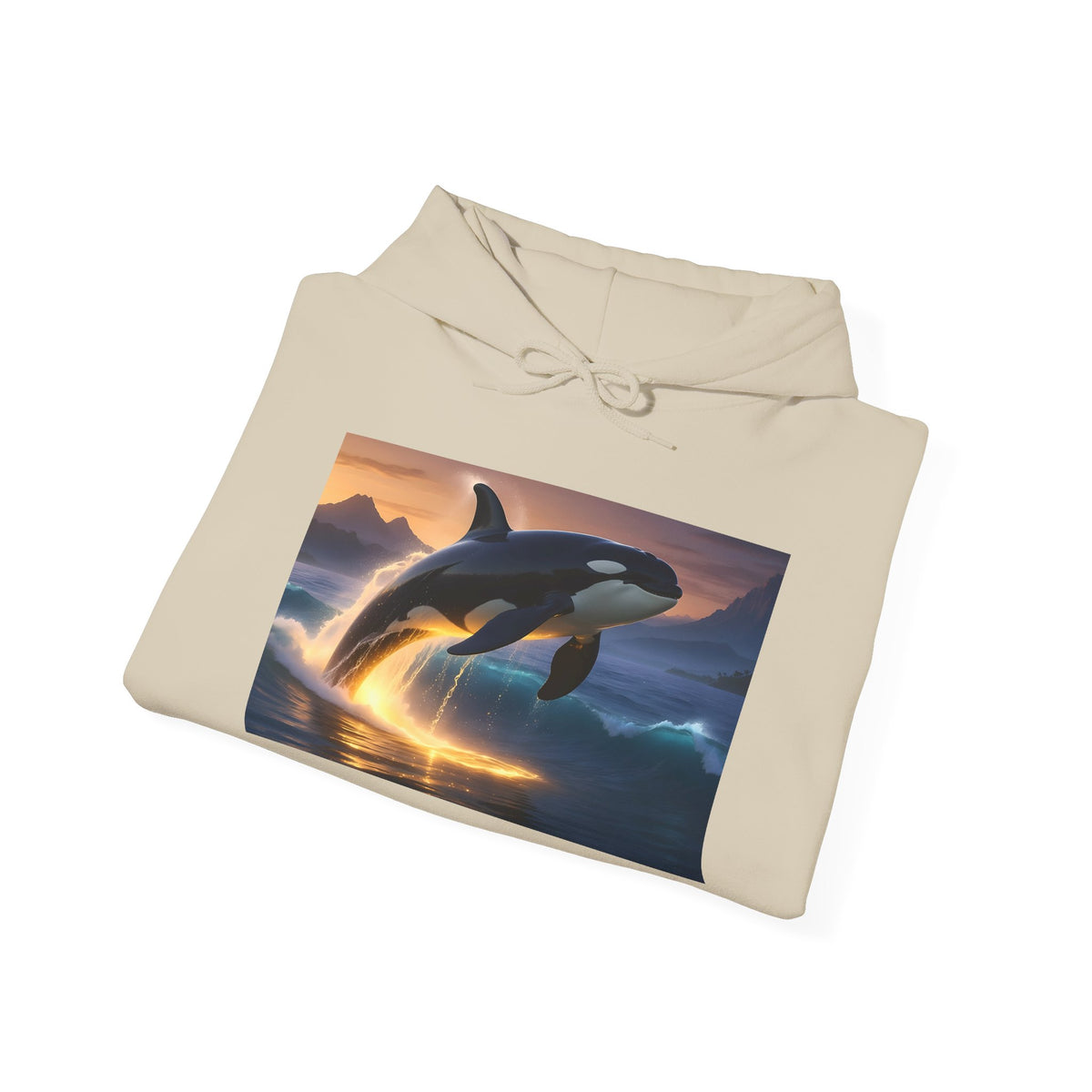 Orca Sunset Hoodie — Majestic Whale Jump Graphic Sweatshirt