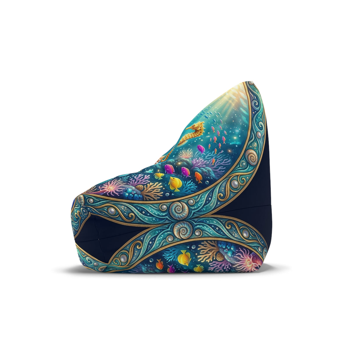 Ocean Nautilus Bean Bag Cover — Underwater Coral & Seahorse Decor