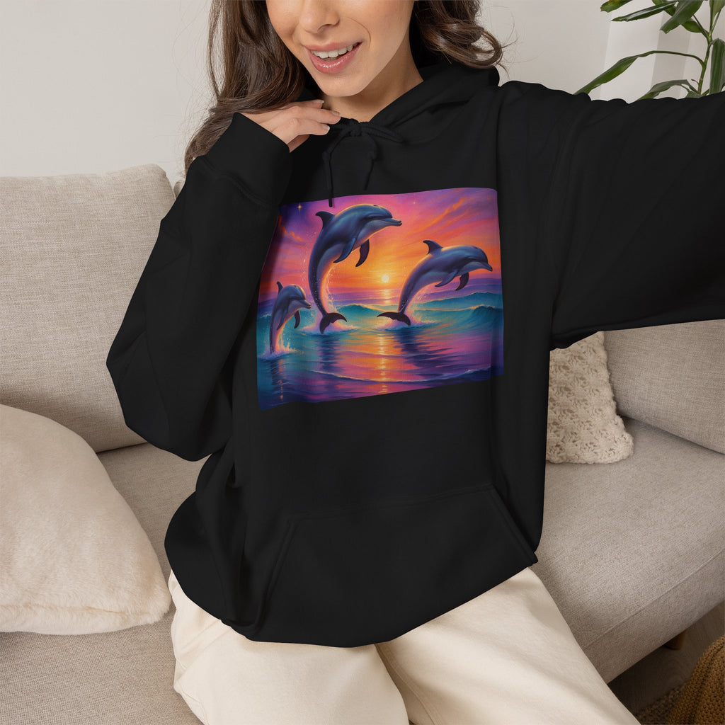 Dolphin Sunset Hoodie — Tropical Ocean Sunset Dolphin Graphic Sweatshirt