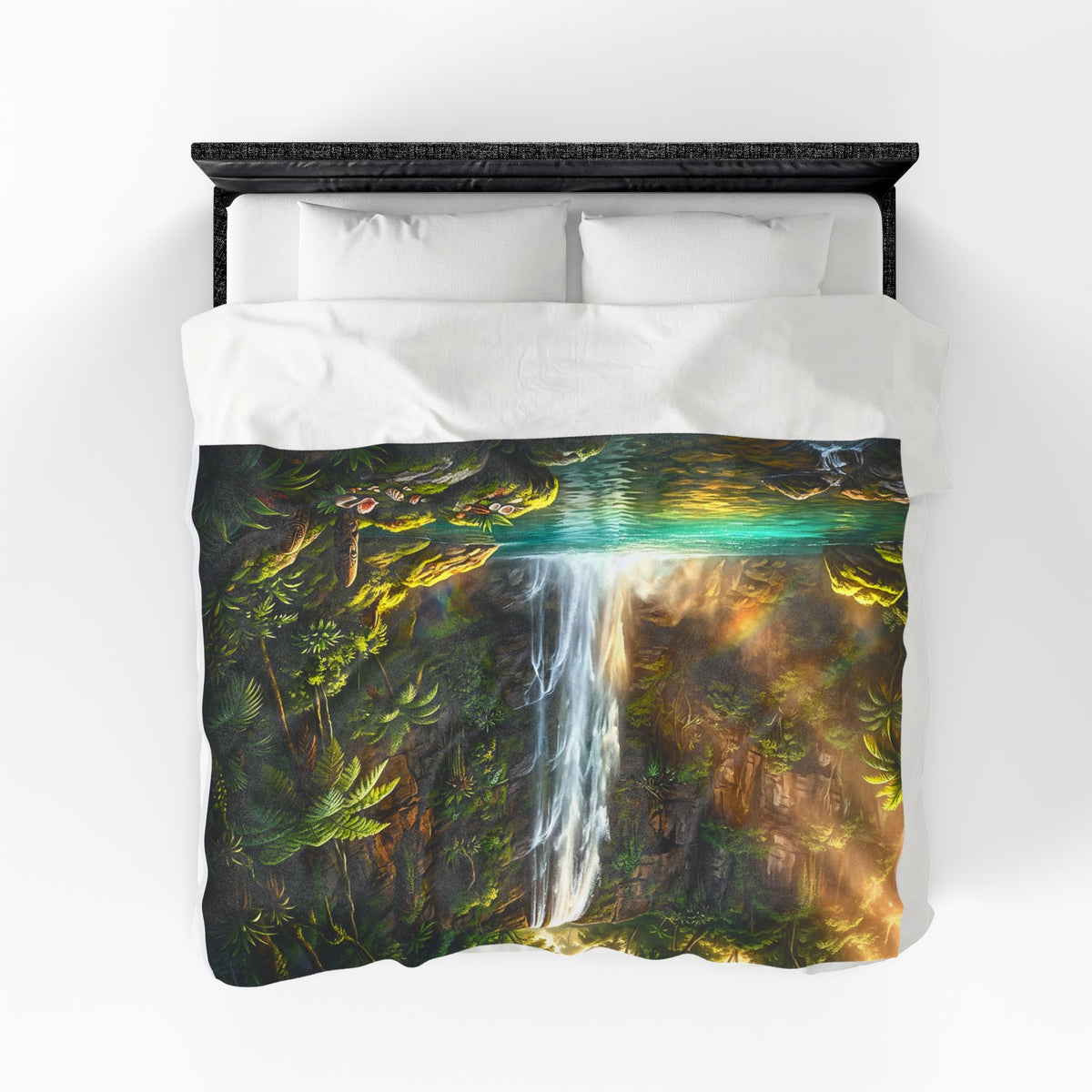 Waterfall Forest Velveteen Plush Blanket — Lush Tropical Landscape Throw