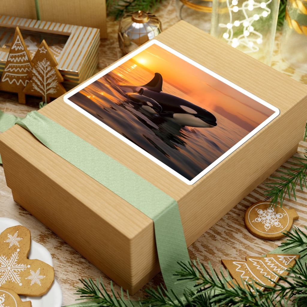 Orca Sunset Sticker — Killer Whale Kiss-Cut Vinyl Sticker