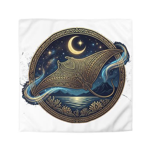 Celestial Manta Ray Duvet Cover — Nautical Moonlight Ocean Bedding