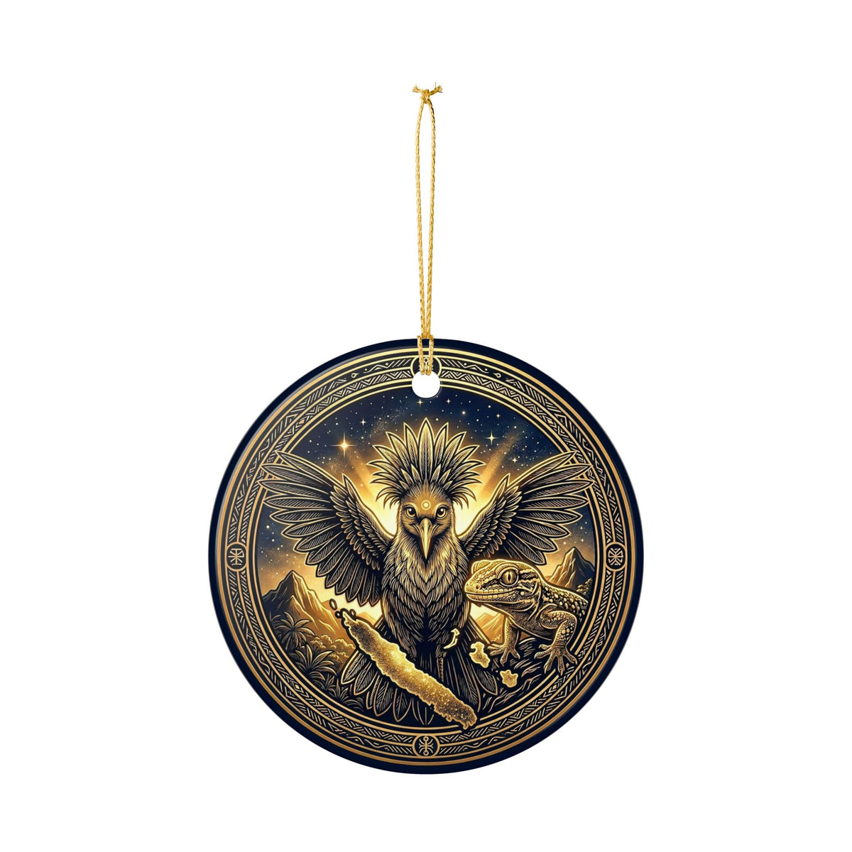 Ceramic Ornament — Mystic Raven & Lizard Medallion Holiday Decoration