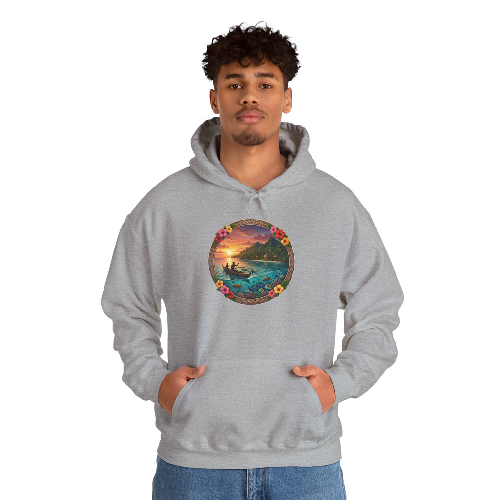 Sunset Surf Hoodie — Tropical Beach Circle Graphic Sweatshirt