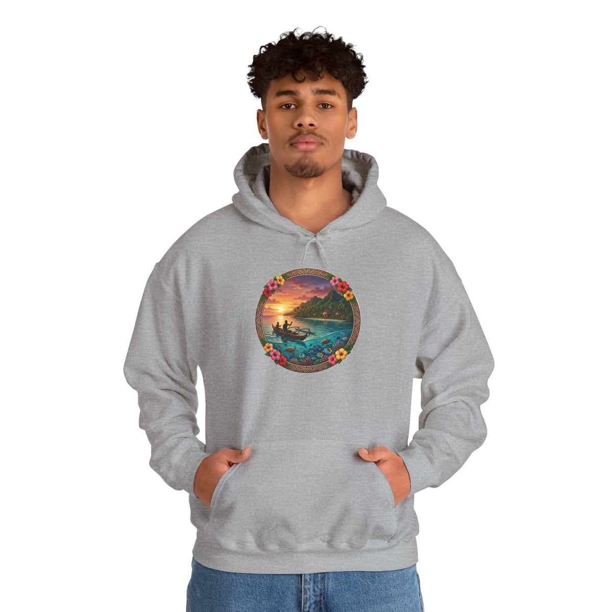 Sunset Surf Hoodie — Tropical Beach Circle Graphic Sweatshirt