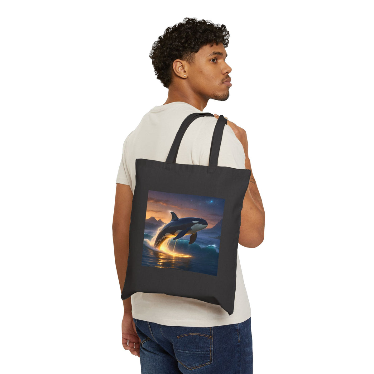 Tote — Sunset Orca Canvas Tote Bag (Whale Jumping Print)