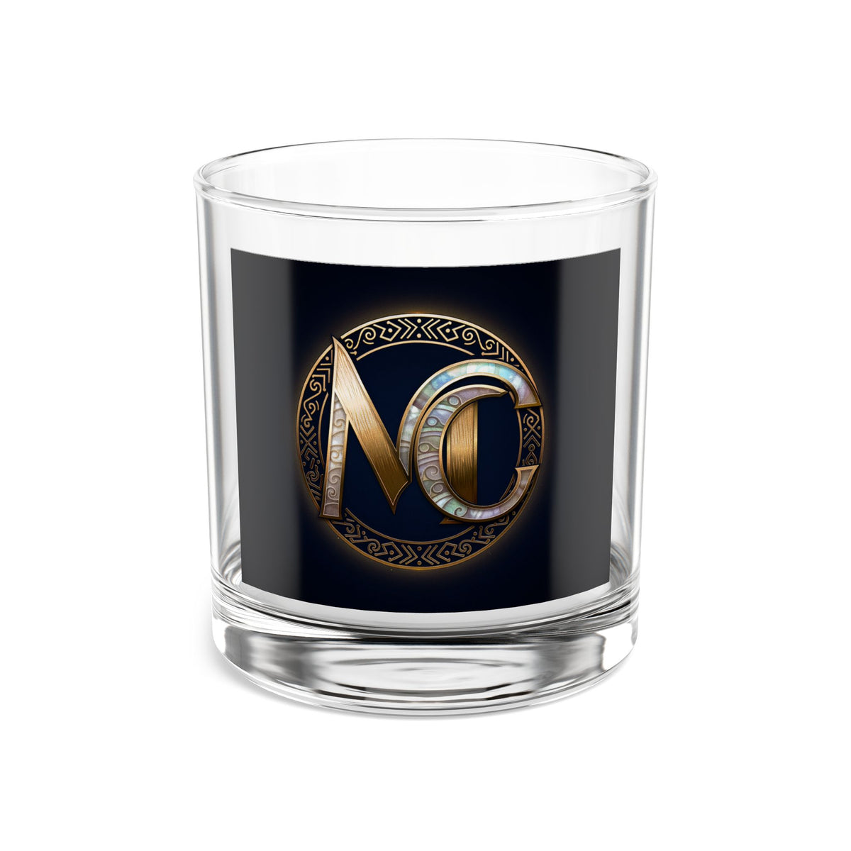 10oz Whiskey Rocks Glass with Elegant Gold NC Monogram — Classic Barware Gift