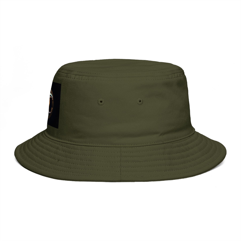 Brown Bucket Hat with Gold and Pearly Emblem — Bold Statement Sun Hat