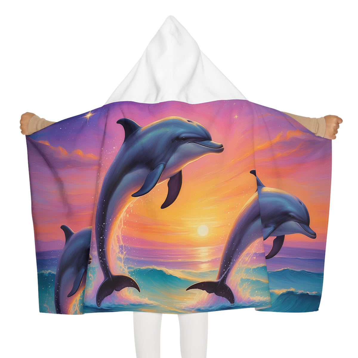 Dolphin Sunset Youth Hooded Towel