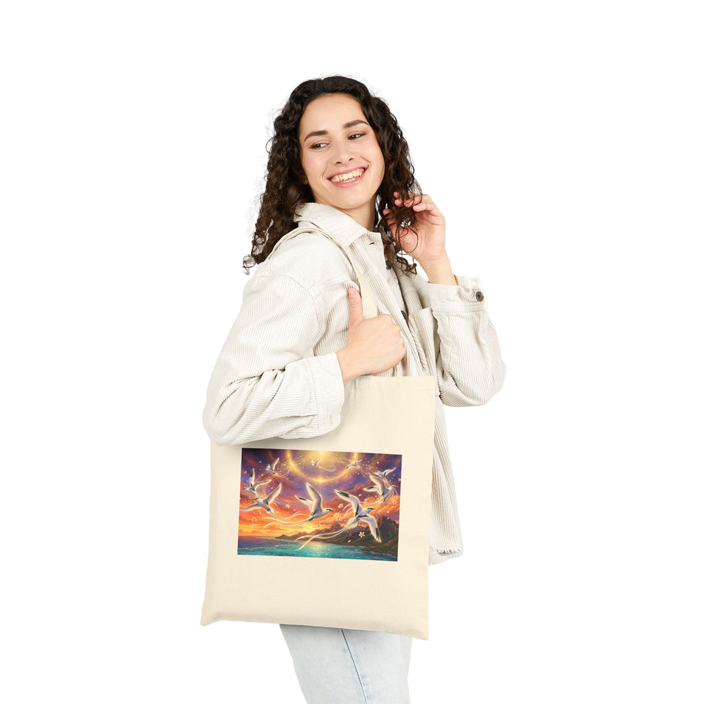 Canvas Tote Bag — Sunset Dolphins Art Print Eco Shopper