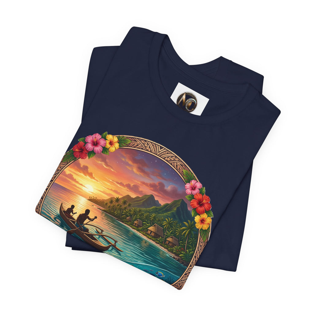 Sunset Island Graphic Tee — Tropical Beach Circle Design