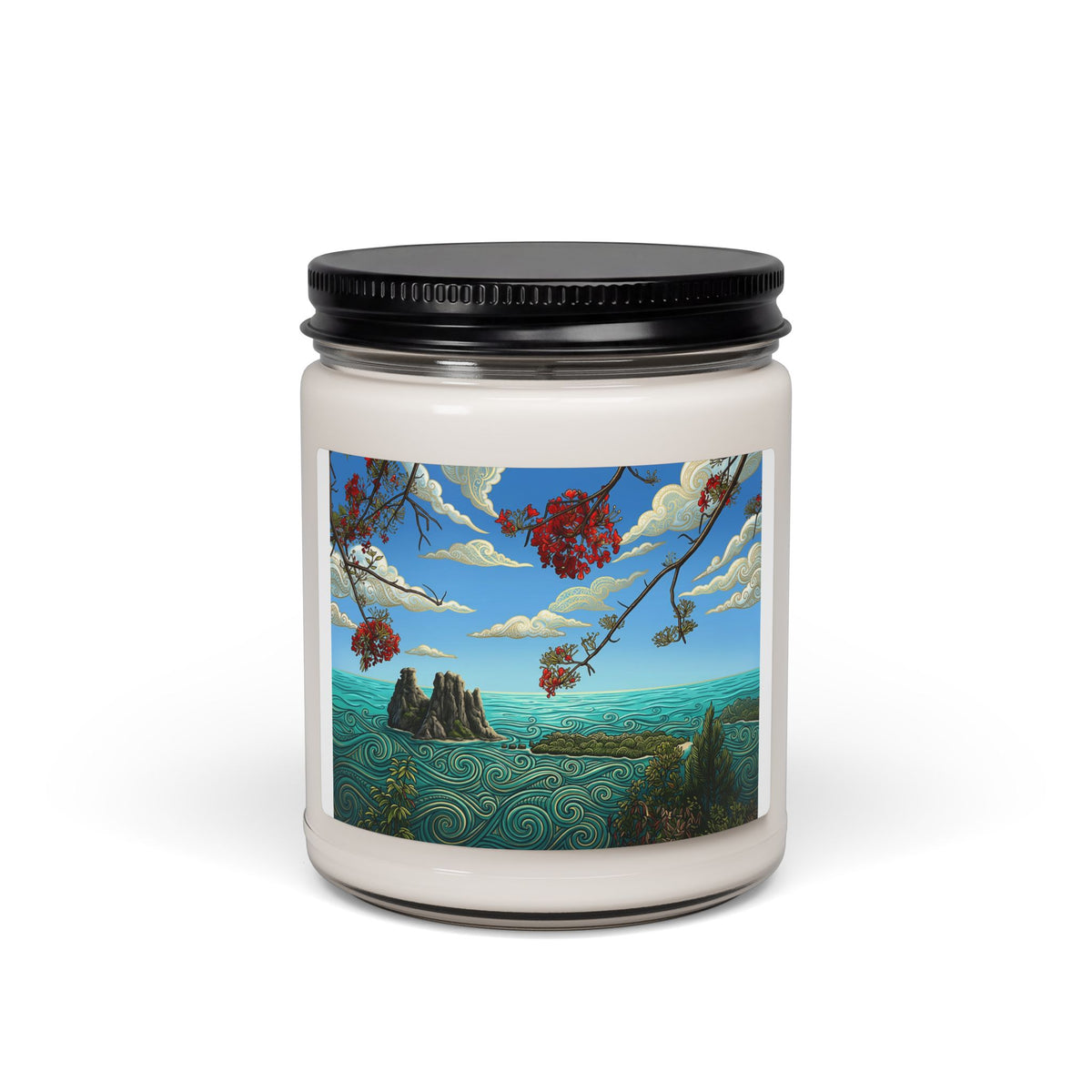 Coastal Blossom Soy Candle — 9oz Scented Jar (Ocean Breeze & Floral Notes)