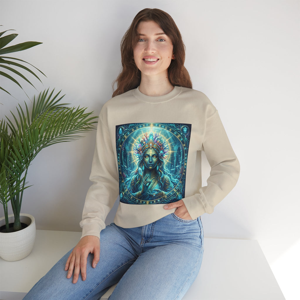 Mystic Goddess Crewneck Sweatshirt — Neon Spiritual Art Pullover