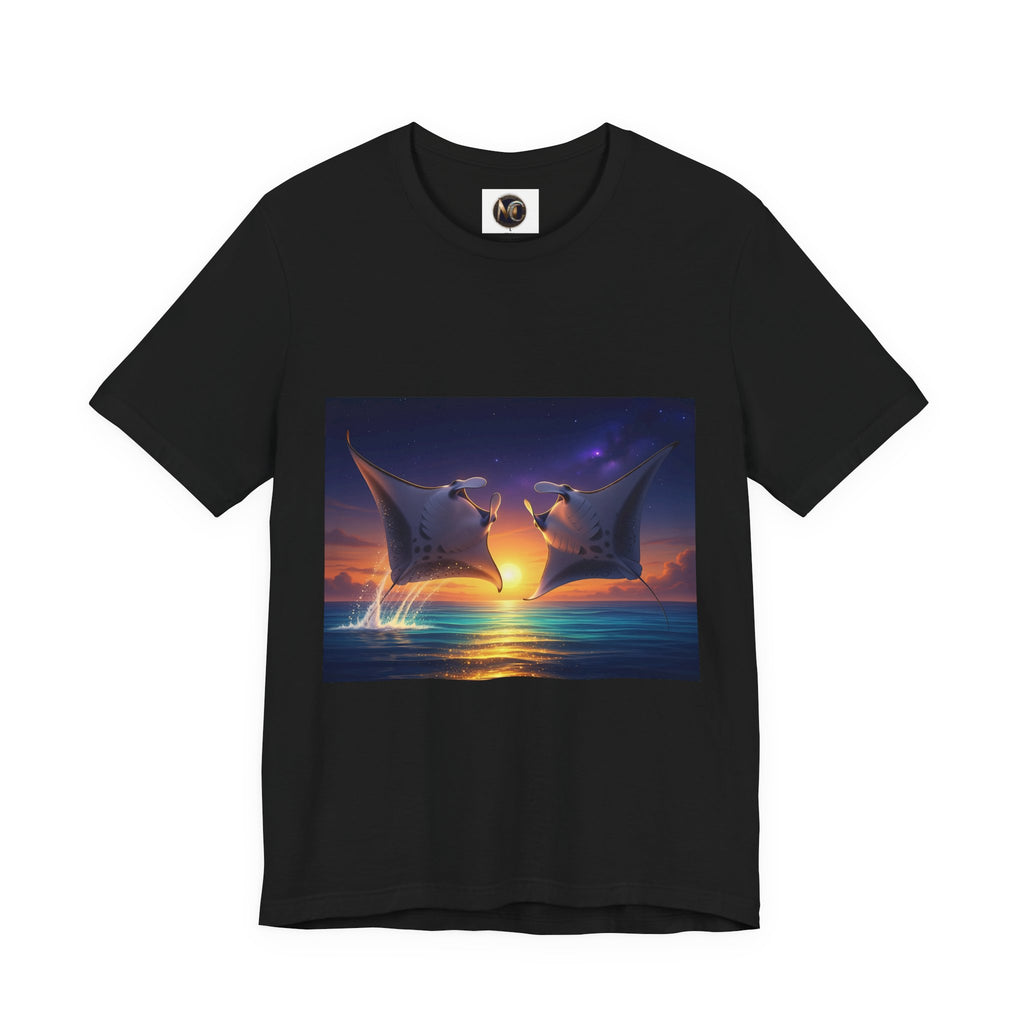 Sunset Manta Rays Graphic Tee — Ocean Sunset Dolphin-Style Art Shirt