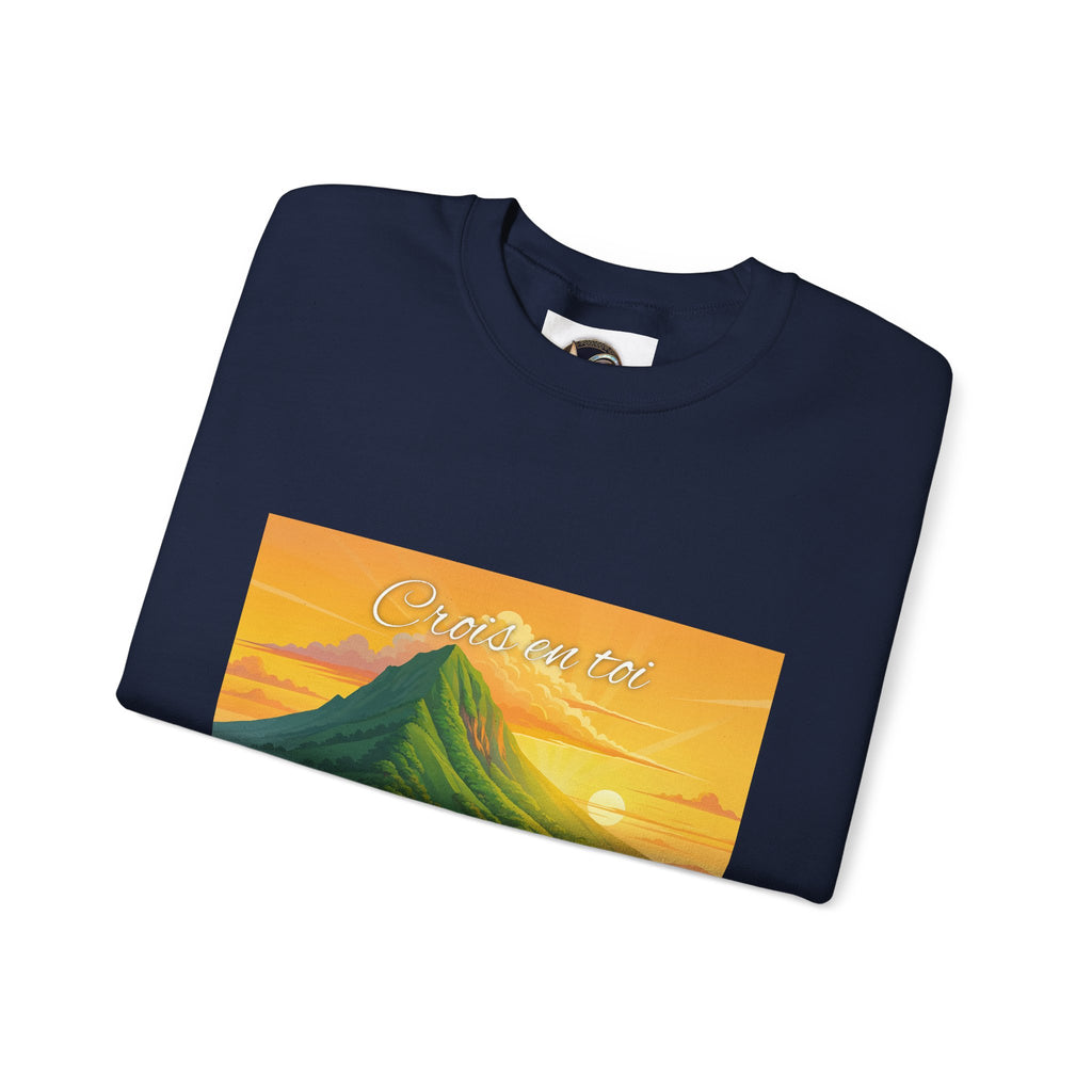 Crewneck Sweatshirt — Tropical Sunrise Volcano Graphic 'Curaçao'