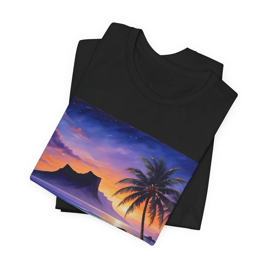 Sunset Beach Palm T-Shirt — Tropical Island Sunset Graphic Tee