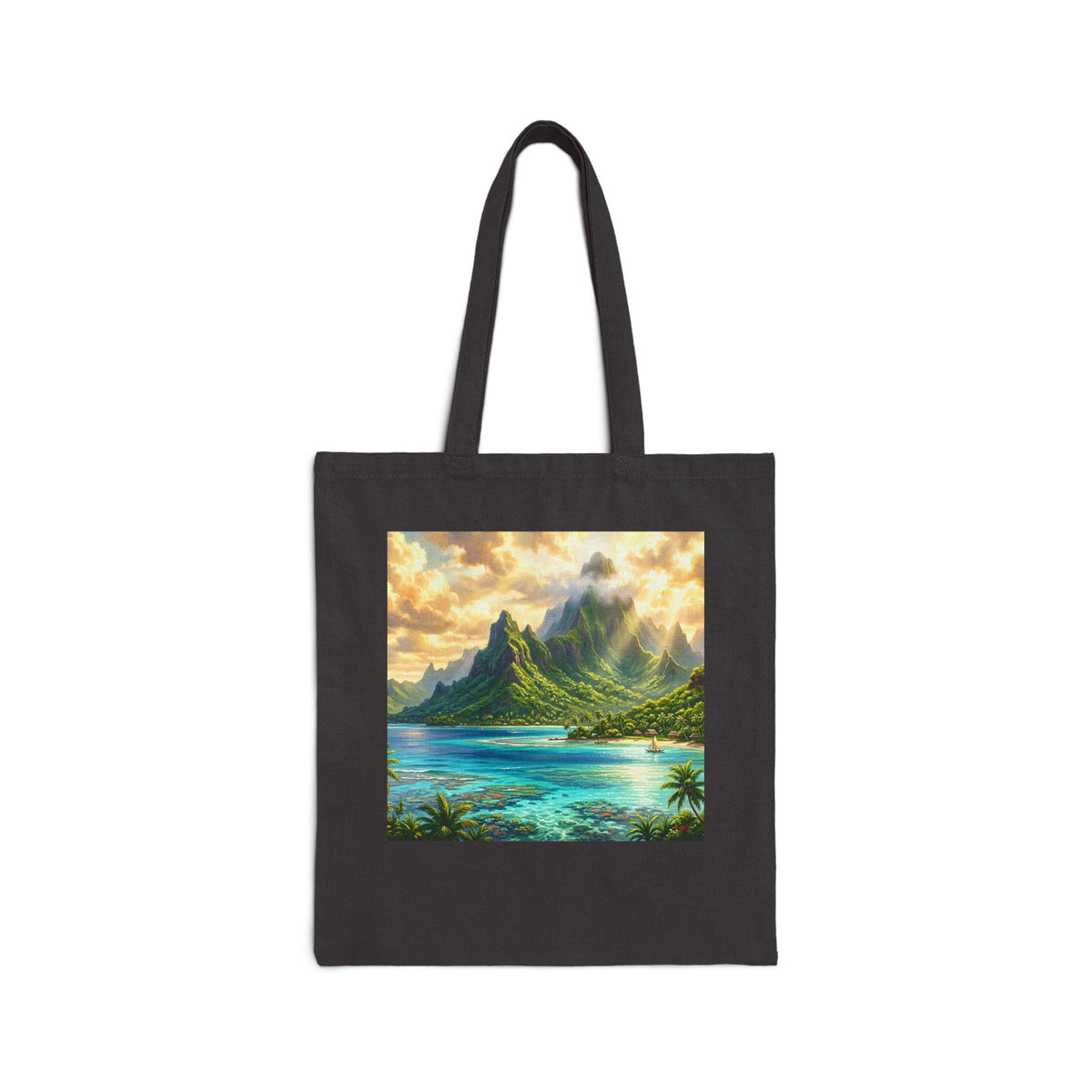 Tropical Sunset Canvas Tote – Hawaiian Beach Landscape Tote Bag
