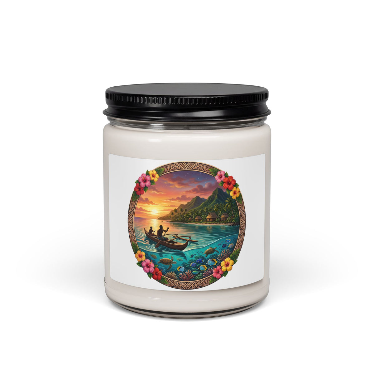 Tropical Sunset Soy Candle — 9oz Scented Jar (Hawaiian Beach Scenery)